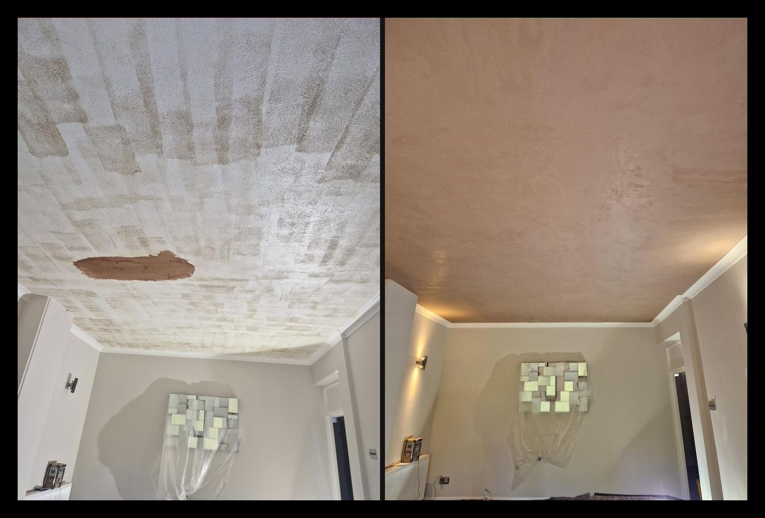 Ceiling before and after re-skim