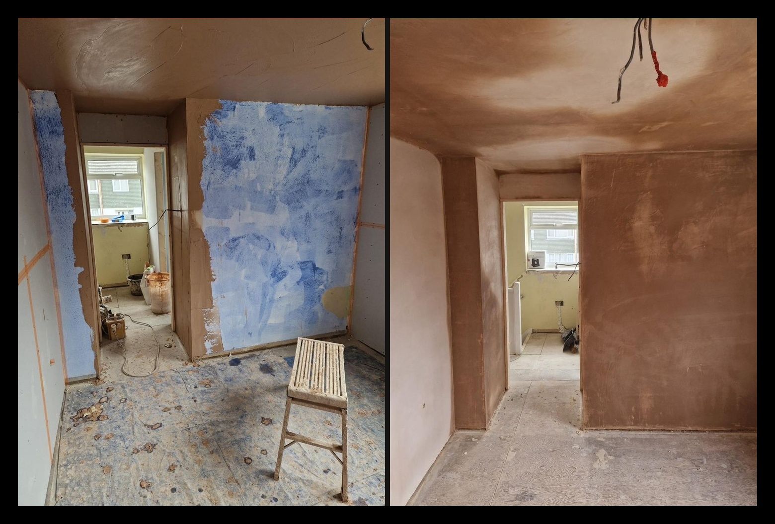 Bedroom before and after plastering